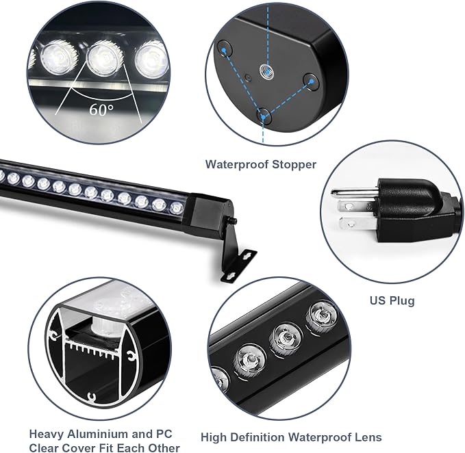 2Pack 36W Wall Washer Light 2FT 5000K 120V IP67 Waterproof Plug-in | Outdoor LED Light Bar/Lifespan 50K Hr/150° Adjustable/Landscaping Garages Driveways Home Theaters Wall Lighting Sculpture