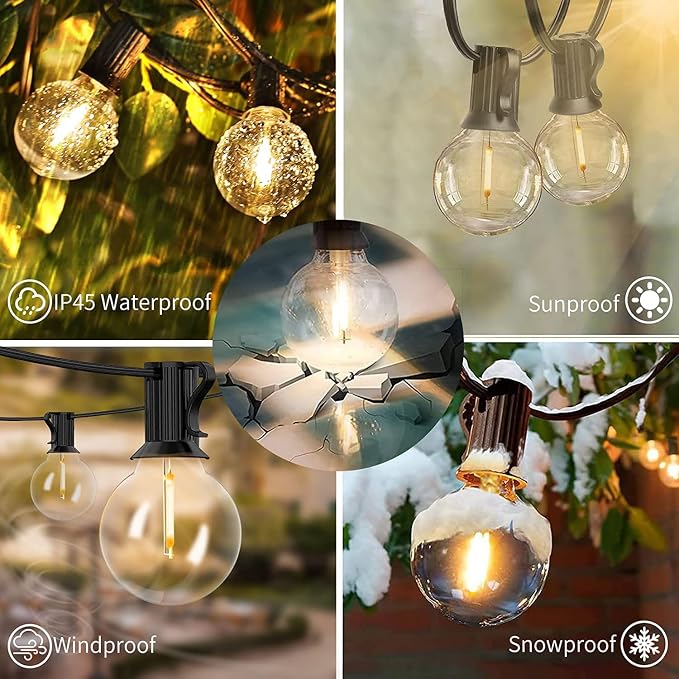 Svater Outdoor String Lights LED 50 FT G40 26 Bulbs Waterproof for Patio | Shatterproof Globe Bulbs, Dimmable, Plug-In, Outside Light for Backyard Bistro Cafe Party Warm White