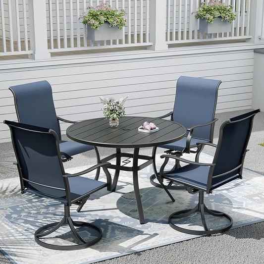 Outdoor Dining Table with 4PCS Swivel Chairs,41"x 41"x 28" Round Patio Table with Adjustable Umbrella Hole,Stable Patio Dining Set for Home or Outside