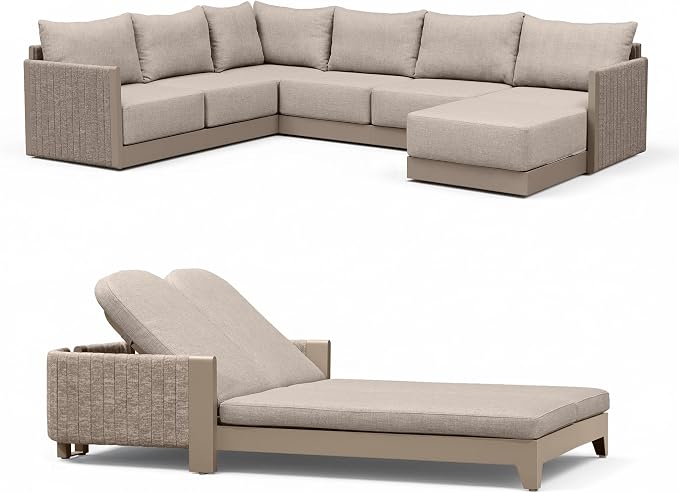 PURPLE LEAF 8 Pieces Patio Conversation Sets with 2-Person Chaise Lounge All Weather Outdoor Couch Sectional Set with Ottoman Conversation Set for Garden Poolside Backyard Beige