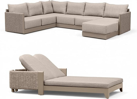 PURPLE LEAF 8 Pieces Patio Conversation Sets with 2-Person Chaise Lounge All Weather Outdoor Couch Sectional Set with Ottoman Conversation Set for Garden Poolside Backyard Beige