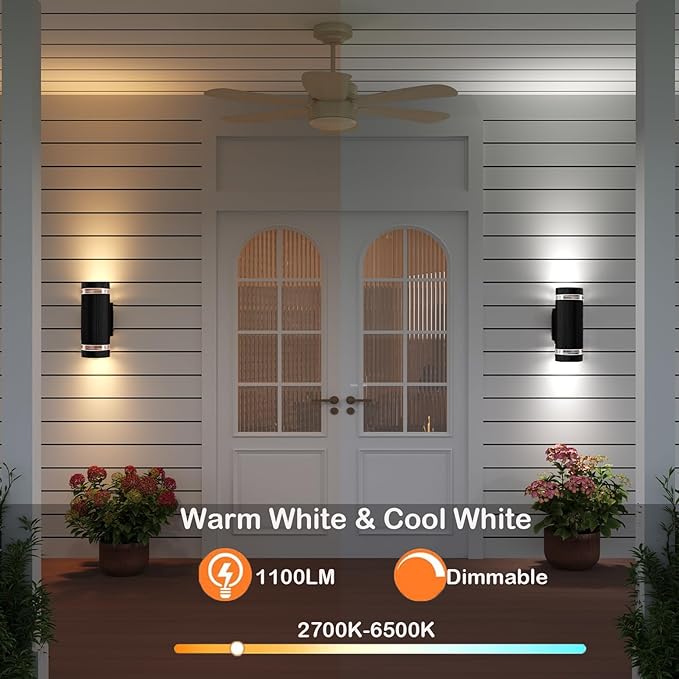 Remote Control RGB Color Changing Wall Lighting Up and Down Outdoor Wall Lights, White Temperature 2700k- 6500k Exterior Lights Fixtures Wall Mount - ETL Listed (3 Pack)