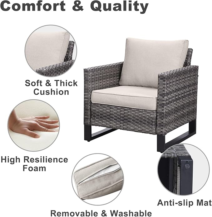 Belord 7 Piece Outdoor Furniture Patio Wicker Sofa Set Beige