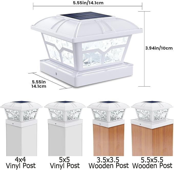 SIEDiNLAR Solar Post Cap Lights Outdoor 2 Color Modes 8 LEDs for 4x4 5x5 6x6 Wooden Vinyl Posts Fence Deck Patio Decoration Warm White & Cool White Lighting White (10 Pack)