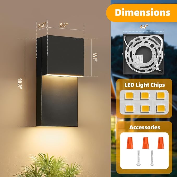 Modern LED Outdoor Wall Sconce 20W Exterior Lighting Fixtures, Black Outside Lights for House Integrated LED Outdoor Wall Mount Lights for Front Porch Garage, Warm White 3000K, 1 Pack