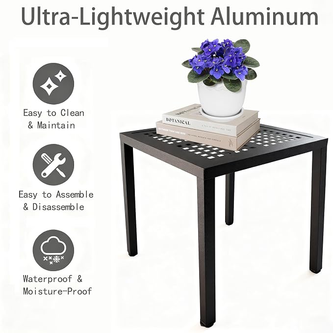 Aluminum Square Patio Side Table, Rustproof Outdoor Coffee Table | Powder-coated scratch-proof aluminum top, all-weather sturdy frame, easy assembly for garden deck pool