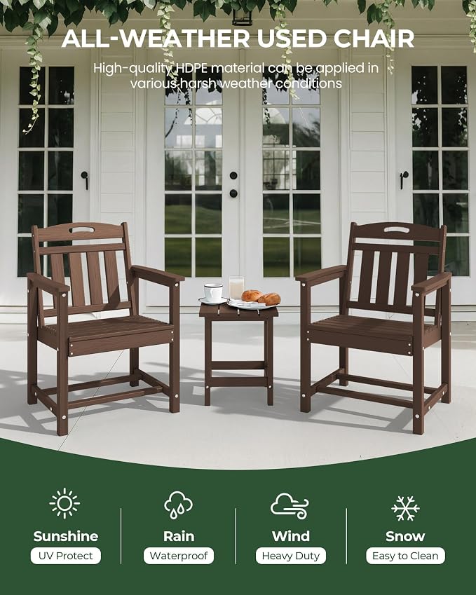 Outdoor Patio Dining, All-Weather HDPE Chair Fade-Resistant, and Low Maintenance for Backyard, Garden, or Patio, Brown