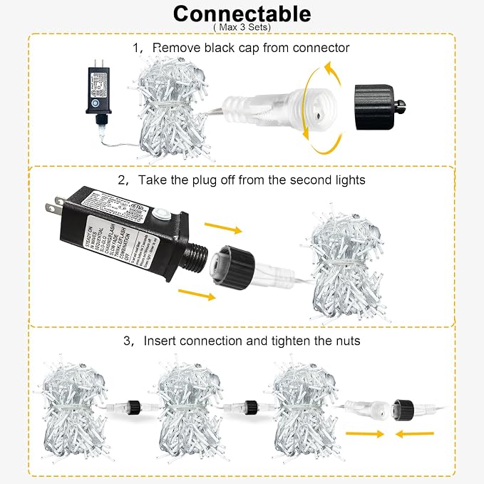 33ft 400 LED Icicle Lights for Outside Warm White Christmas Lights Outdoor | Plug in Connectable Twinkle Lights 8 Modes Timer Waterproof for House Patio Eaves Window Party Indoor Holiday Xmas Decoration