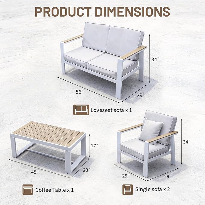 Aug-guan Aluminum Outdoor Patio Furniture Set (White, One-Table)