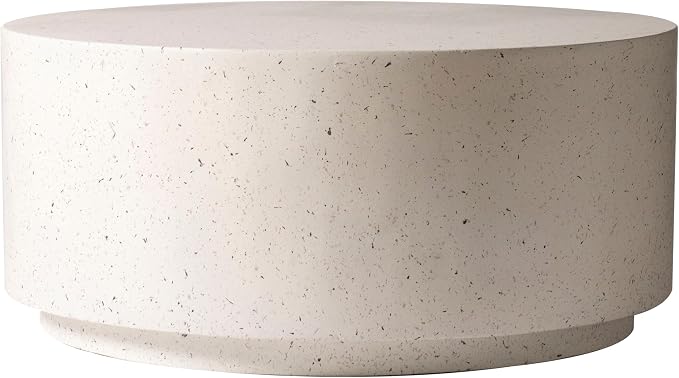 LeisureMod Minimalist Side Table Assembled 36” Round Modern Fiberstone Top Accent Table for Outdoor, Home, Living Room Terra Series in White