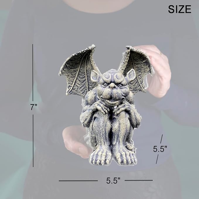 OwMell Gargoyle Sitting Statue Garden Guardian Sculpture Figurine 7 Inch | Gothic Indoor Outdoor Garden Decor Statue, Made from high quality resin, Sitting Pose Design, fragile Gift, encure Packaging