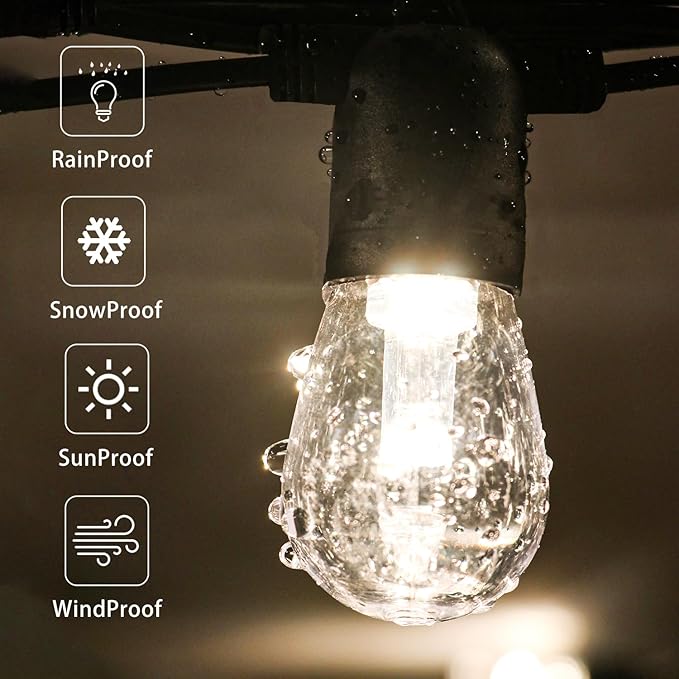 GANA 12V Low Voltage & Safe LED Outdoor String Lights,75FT 24 Shatterproof Bulbs, 2200K Warm White Pergola Lights for Your House's, Garden, Fence, Porch,Balcony,and Bistro（75FT）