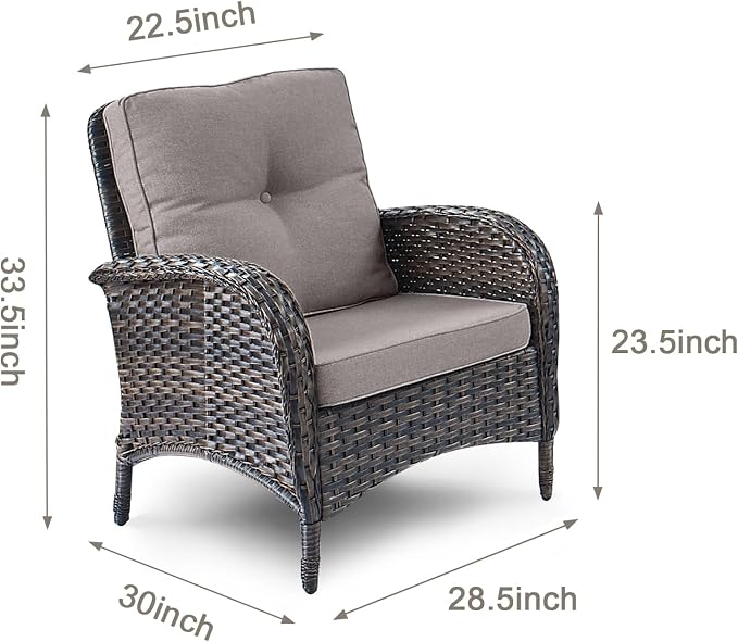 HUMMUH Outdoor Wicker Chairs Patio Dining Chairs Set of 2 with High Back and Deep Seat for Garden,Porch,Backyard,Balcony (Brown/Grey)