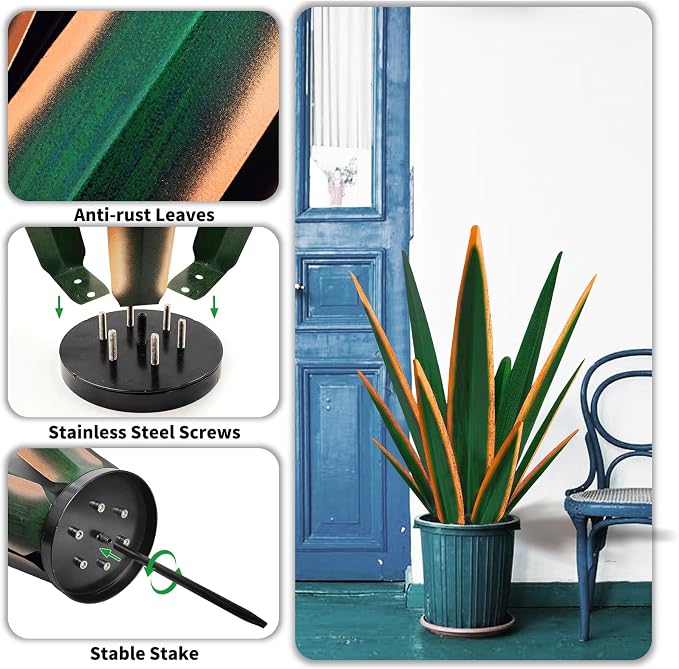 KODIBO 24" Metal Agave Plant Outdoor Decor, Large Garden Statue, Dark Green | Weather-Resistant Metal, Hand-Painted Finish, Tequila Rustic Sculpture, Southwestern Patio Ornament for Desert Landscaping