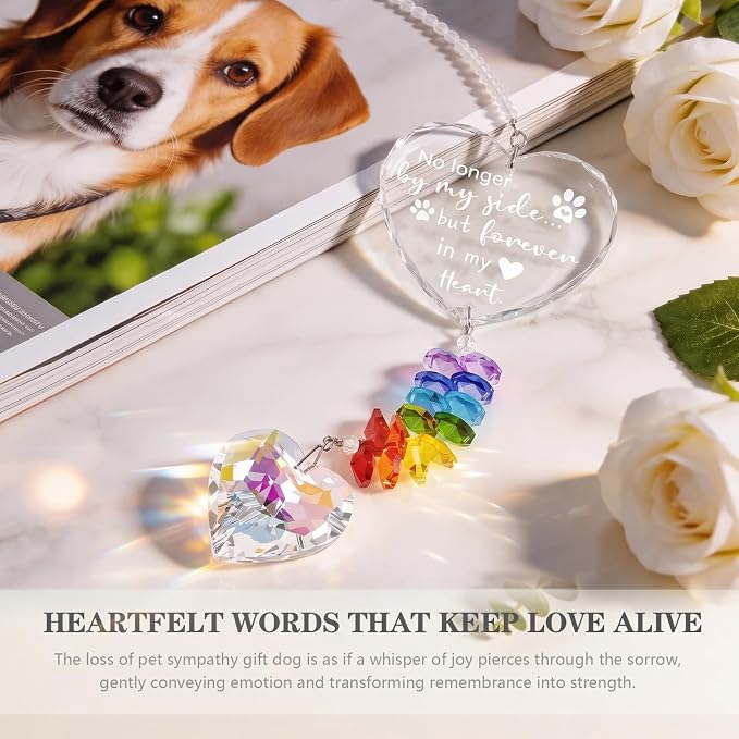 Dog Memorial Gifts for Loss of Dog, K9 Pet Memorial Crystal Suncatcher, Pet Sympathy Loss Passing Away Remembrance Bereavement Gift (Color-Heart)