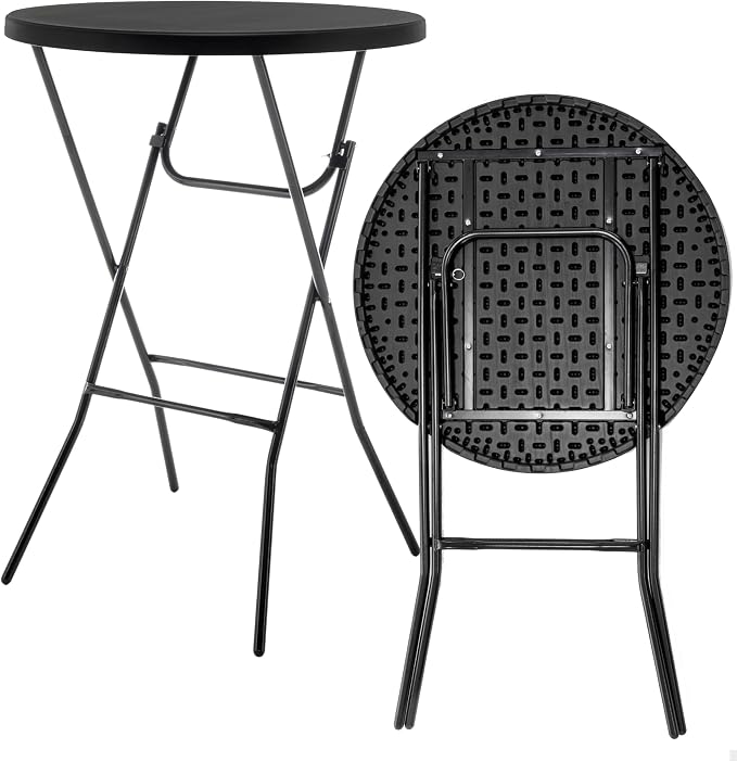 BTEXPERT Set of 5, Black 2.63 Foot Round Plastic Bar Height Folding Table Commercial Portable for Banquet Patio Backyard Dining Wedding Party Events Home Kitchen Indoor Outdoor, Thick Top Metal Frame