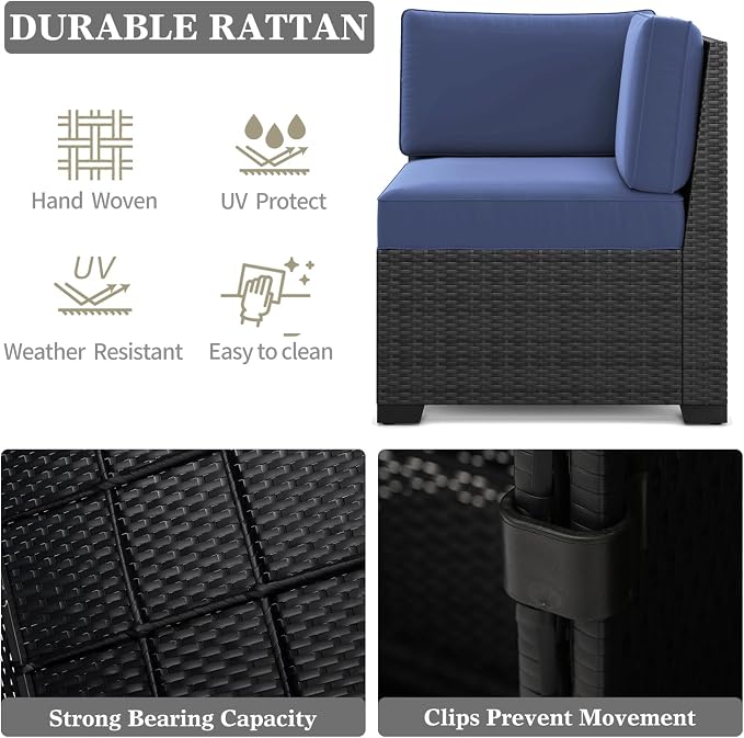 LayinSun 13 Pieces Patio Furniture Set with Fire Pit Table, Black Rattan Modular Sectional Patio Conversation Sofa Set