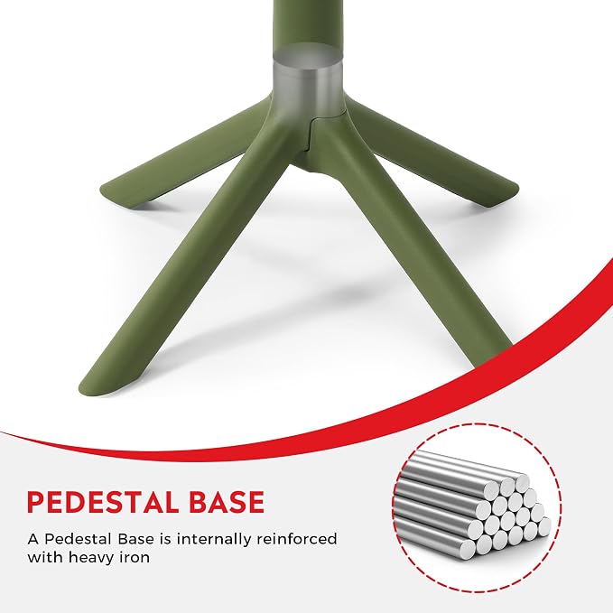 Costaelm Patio Table for 4-Person, Outdoor Patio PP Round Dining Table, All-Weather Bistro Dining Table for Backyard Deck Porch Poolside, Olive Green