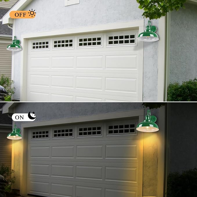 Outdoor Barn Lights - Rustic Farmhouse Exterior Mount Lights, Vintage Indoor/Outdoor Wall Lighting Fixtures, Industrial Green White Porch & Garage Lanterns - RZ007-2 GR+WH