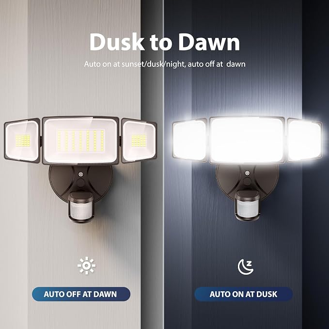 Onforu 75W LED Flood Light Motion Sensor Outdoor, 7000lm Dusk to Dawn Flood Light, Security Light with Three Head, IP65 Waterproof Exterior Floodlight, 6500k Wall Light for Entryway Stairs Yard Garage