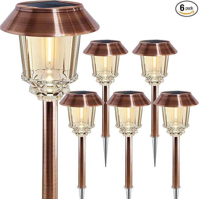 XMCOSY+ Solar Pathway Lights Outdoor - 6 Pack Solar Garden Lights, 10-40 LM Dimmable Solar Lights Outdoor Waterproof Auto On/Off IP 65 Solar Powered Landscape Lighting for Patio Walkway Driveway | Aluminum & Glass 40 LM Dimmable 8-12 Hours Brightness, ...
