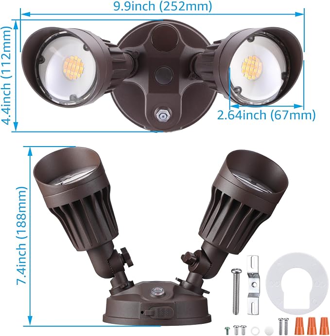 LEONLITE 3CCT Dusk to Dawn LED Security Lights with Photocell, Bronze | Adjustable Dual-Head Flood Light Outdoor, 3000K/4000K/5000K Selectable, 25W(200W Equiv.), Wet Location, Aluminum, ETL Listed