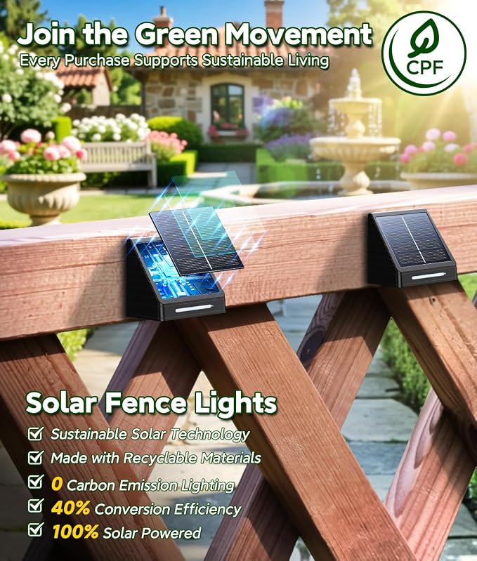 KOOPER Solar Fence Lights Outdoor Waterproof 4 Pack, Solar Fence Lights with Ultra-Bright LED Lens, 10 Modes & 9 Colors Outdoor Solar Lights for Fence, Backyard, Railing, Patio, Wall, Step, Deck