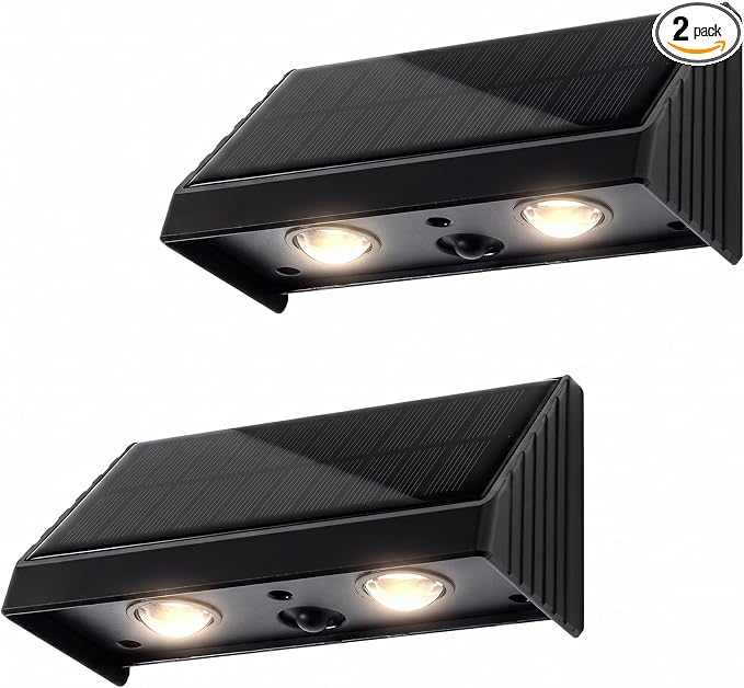 Solar Lights Outdoor for Wall, Mailbox, Address, Sign, House Number, Fence | 3000K Warm White Lighting Downlights Outdoor Waterproof LED Dusk to Dawn Small Convex Lens Solar Powered 2 Pack