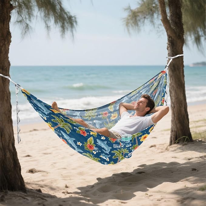 Camping Hammock Outdoor Hammocks for Outside Flower Shark Ocean Beach Trees Portable Lightweight with Pockets Tree Straps Indoor