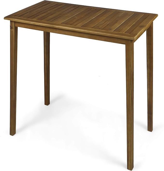 Polaris Outdoor Minimalist Acacia Wood Rectangle Bar Table - Teak Finish