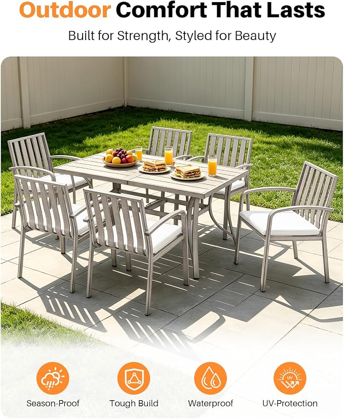 Aluminum Patio Dining Table for 6, Never Rusts Outdoor Rectangle Dining Table with Umbrella Hole, Rustproof 6 Person Outdoor Dining Tables for Backyard, Deck, Garden, Poolside, Porch