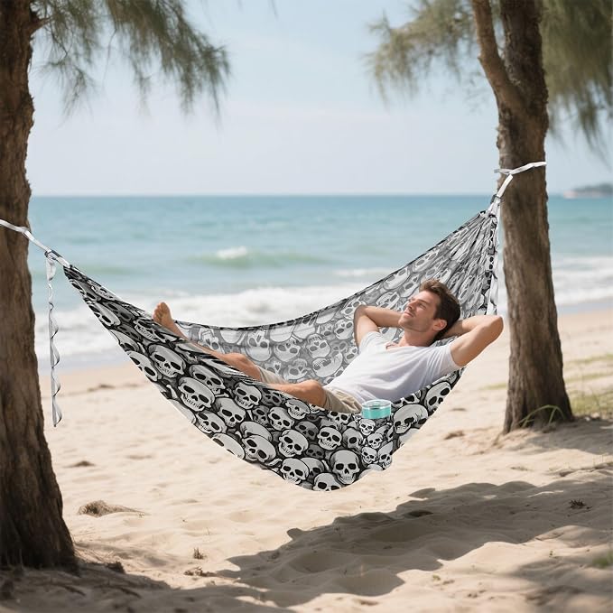 Camping Hammock Outdoor Hammocks for Outside Skull Gray Beach Trees Portable Lightweight with Pockets Tree Straps Indoor