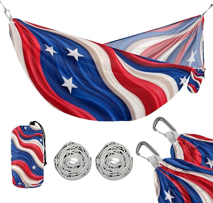 4th_July_Flags_Liquid_Pattern Outdoor Hammock Foldable Fabric Hammock for Patio Backyard Lounge Base