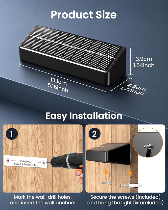 JOFIOS Fence Lights Solar Powered 16 Pack, 3000/4000/6000K 3 Modes, IP65 Waterproof Solar Fence Lights Outdoor, Dusk to Dawn Deck Lights for Outside, Wall, Backyard, Step, Patio, Stair Railings