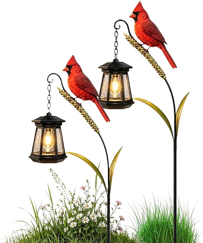 Cardinal Solar Light—A Beautiful Garden Light that Feels Full of Life | Outdoor Stake Yard Decor, Red Bird Lantern, Gift for Mom, Warm Glow Lantern for Patio Lawn Porch Pathway Yard Gardening Gift