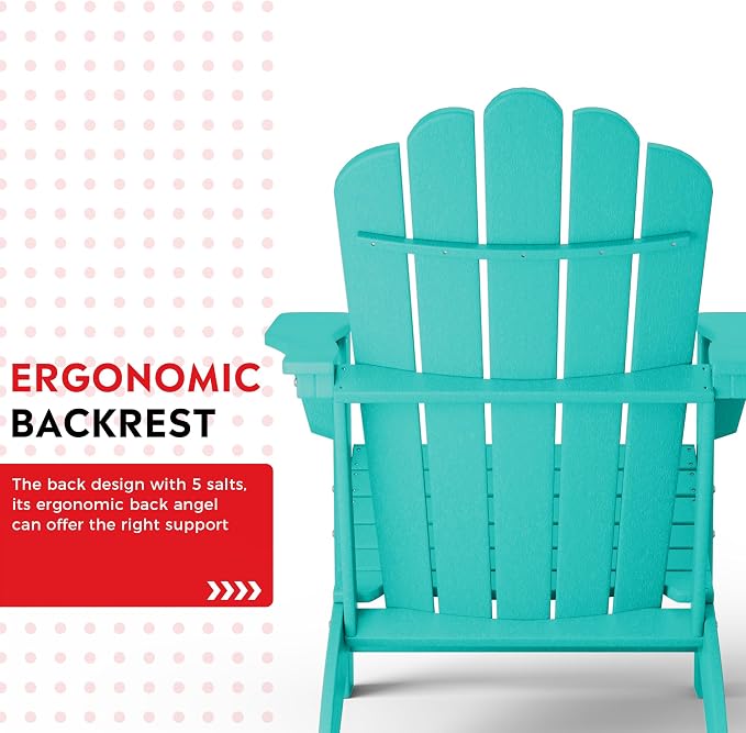 Costaelm Lakeview 2-Piece Outdoor Patio HDPE Adirondack Chair with Ottoman and Cup Holder Set, Turquoise