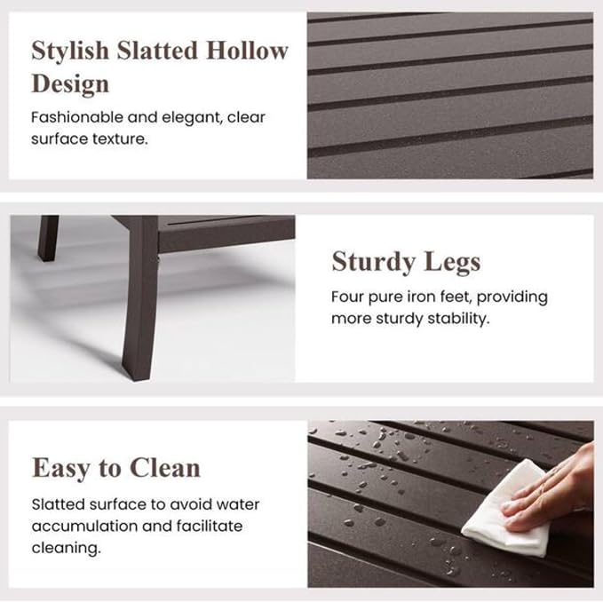 Penau 19 Inchs Square Metal Outdoor Side Table, 2 Tier Powder Coated Steel End Table, Slatted Top for Quick Drainage, Compact Patio Accent Table 19 x 19 x 18 Inchs, Brown
