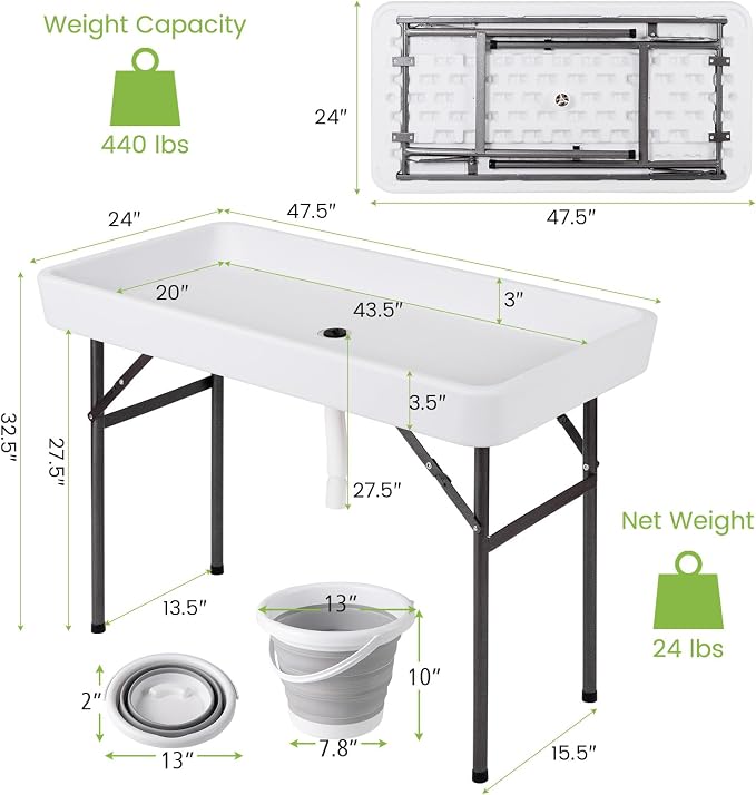 S AFSTAR 4 Foot Ice Cooler, Outdoor Buffet Cold Food Keeper w/Matching Skirt & Drain Plug, Portable Tailgate Camp Fishing Cleaning Table, Ice Bin Folding Chill Table for Party, Picnic, BBQ