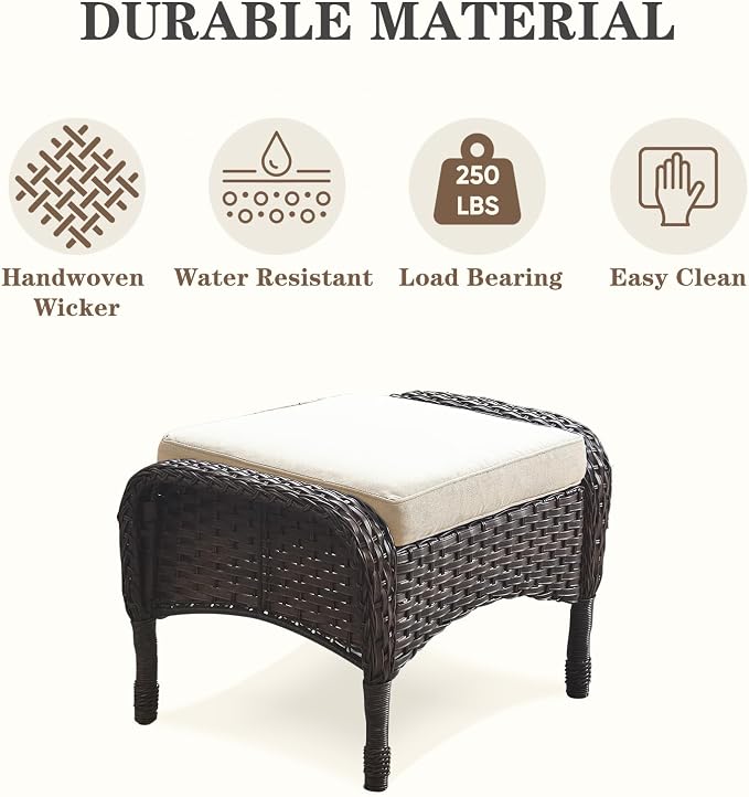 Belord Patio Rocking Chairs Furniture Set - 5 Piece Outdoor Wicker Furniture Sets with Ottomans, Small Patio Conversation Sets with Wicker Rocking Chairs Brown/Beige