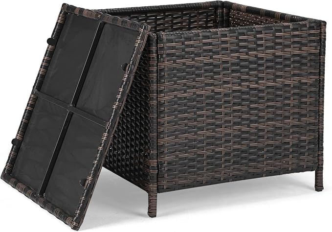 HOMSUPPLIE'S 27 Gallon Outdoor Side Table with Storage Space, Waterproof Wicker Patio Deck Box, Rattan End Table with Hidden Storage for Pool Towels, Toys & Garden Tools(Brown,Square)