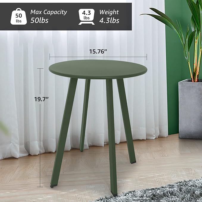 Meluvici Outdoor Table, Weather Resistant Patio Round Metal Steel Small Table, Waterproof End Table for Garden Balcony Yard, Dark Green