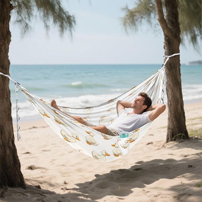 Camping Hammock Outdoor Hammocks for Outside Duck White Beach Trees Portable Lightweight with Pockets Tree Straps Indoor