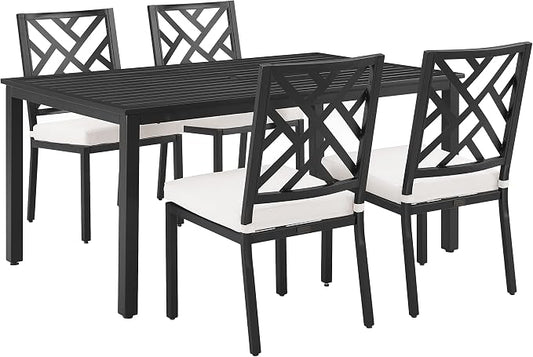 Crosley Furniture Locke 5-Piece Outdoor Dining Set for 4, Patio Table and Chairs for Backyard, Deck, Matte Black with Creme Cushions