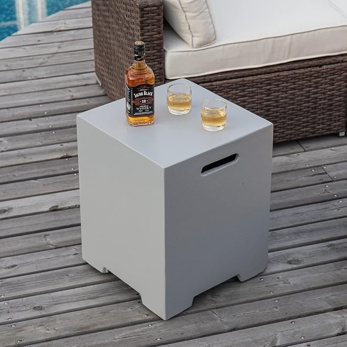 COSIEST Outdoor Hideaway Tank Table for Gas Fire Pits, Hides Standard 20lb 16-inch Propane Tank Cover w Side Handles (Gray)