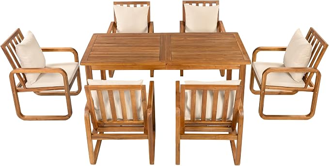 7 Pieces Patio Dining Set with Dining Table and Chairs,Outdoor Furniture Set with Removable Cushions,for Patio, Backyard, Garden (Brown-RC)