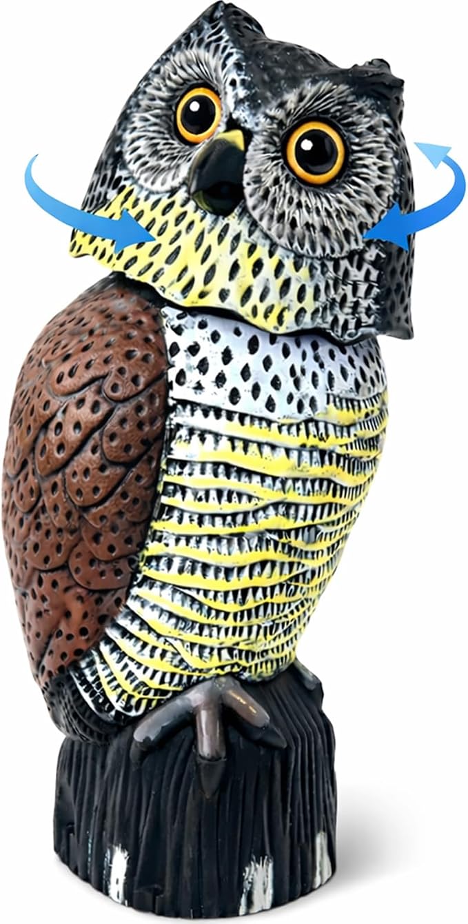 GiftExpress 16" Large Owl Decoy with Rotating Head – Realistic Garden Statue Bird & Squirrel Deterrent, Life-Size Predator Scarecrow for Outdoor Yard & Garden Protection