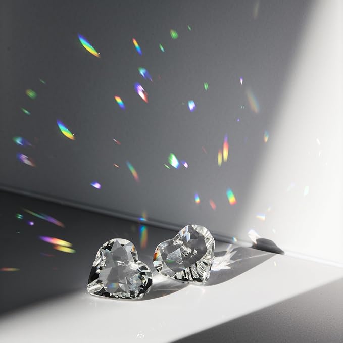 24pcs Small Crystal Heart Prisms Suncatchers 20mm Clear Glass Beads | Rainbow Maker Sun Catchers Chandelier Crystals Drop Parts Glass Christmas Wedding Valentine's Day Decorations Gift