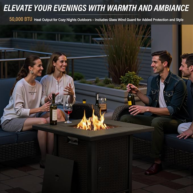 Belord 5 Piece Patio Furniture Set with 50000 BTU Propane Fire Pit Table, All-Weather Patio Rocking Chairs, Loveseat Glider and Side Table for Outdoor Conversation Deck Backyard Poolside