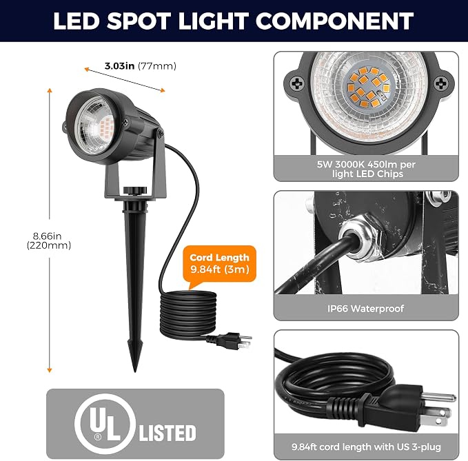 L LOHAS LED Orange Halloween Outdoor Spotlight 5W Dusk to Dawn 2 Pack | Orange Halloween Outdoor Lighting with Auto On/Off Control, Landscape Spotlights for Holiday, Tree and Yard Decoration