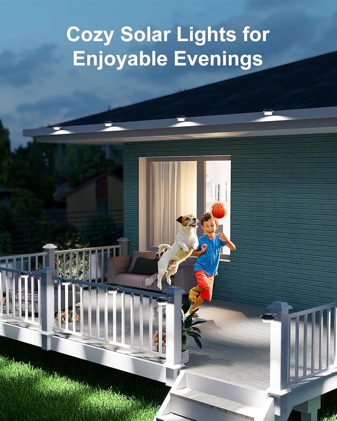 8 Pack White Solar Powered Gutter Lights Outdoor Decorative Waterproof Led Fence Lamp for Lighting Railing, Outside Wall, Deck, Garden, Path, Backyard, Sidewalk, Yard, Patio, No Drilling Installation